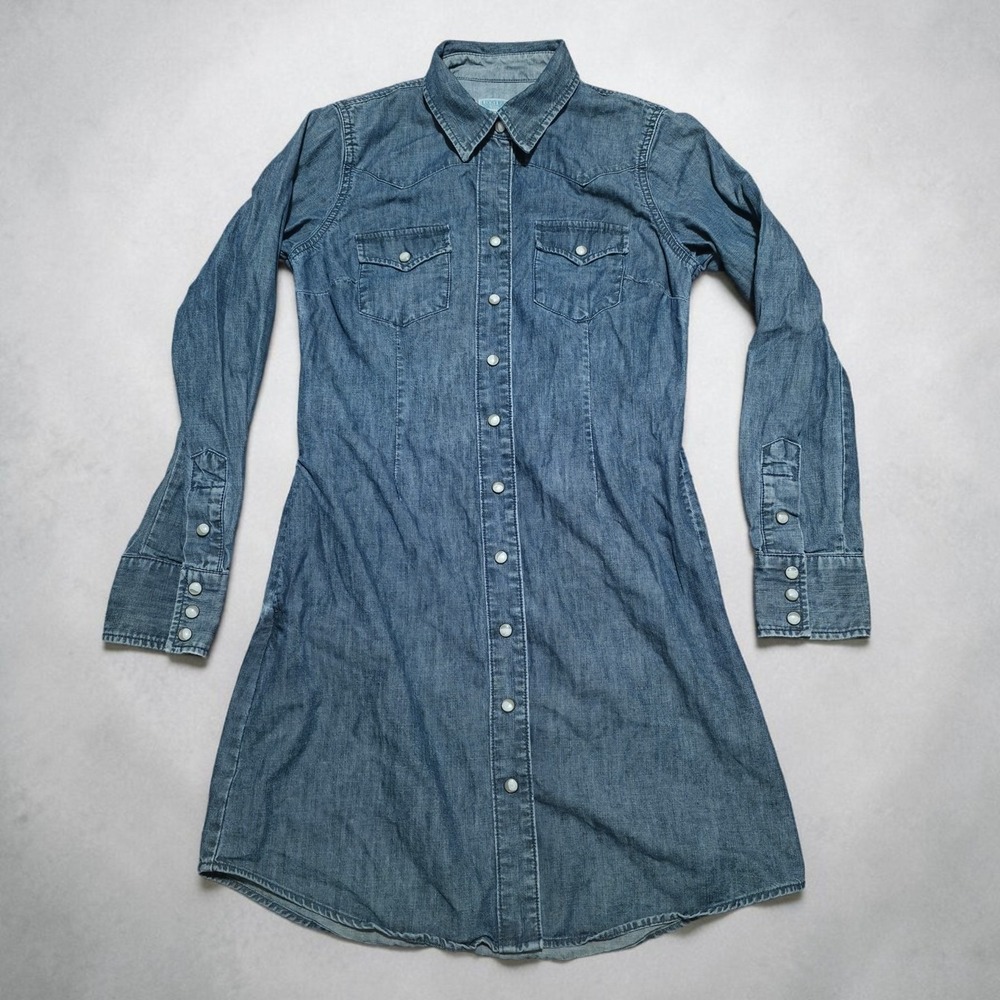 Womens Lucky Brand Blue Denim Pearl Snap Shirt Western Dress Size Medium